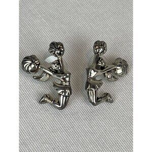 Vintage Best Silver-Tone Metal Cheering Cheerleader Earrings Sports Team